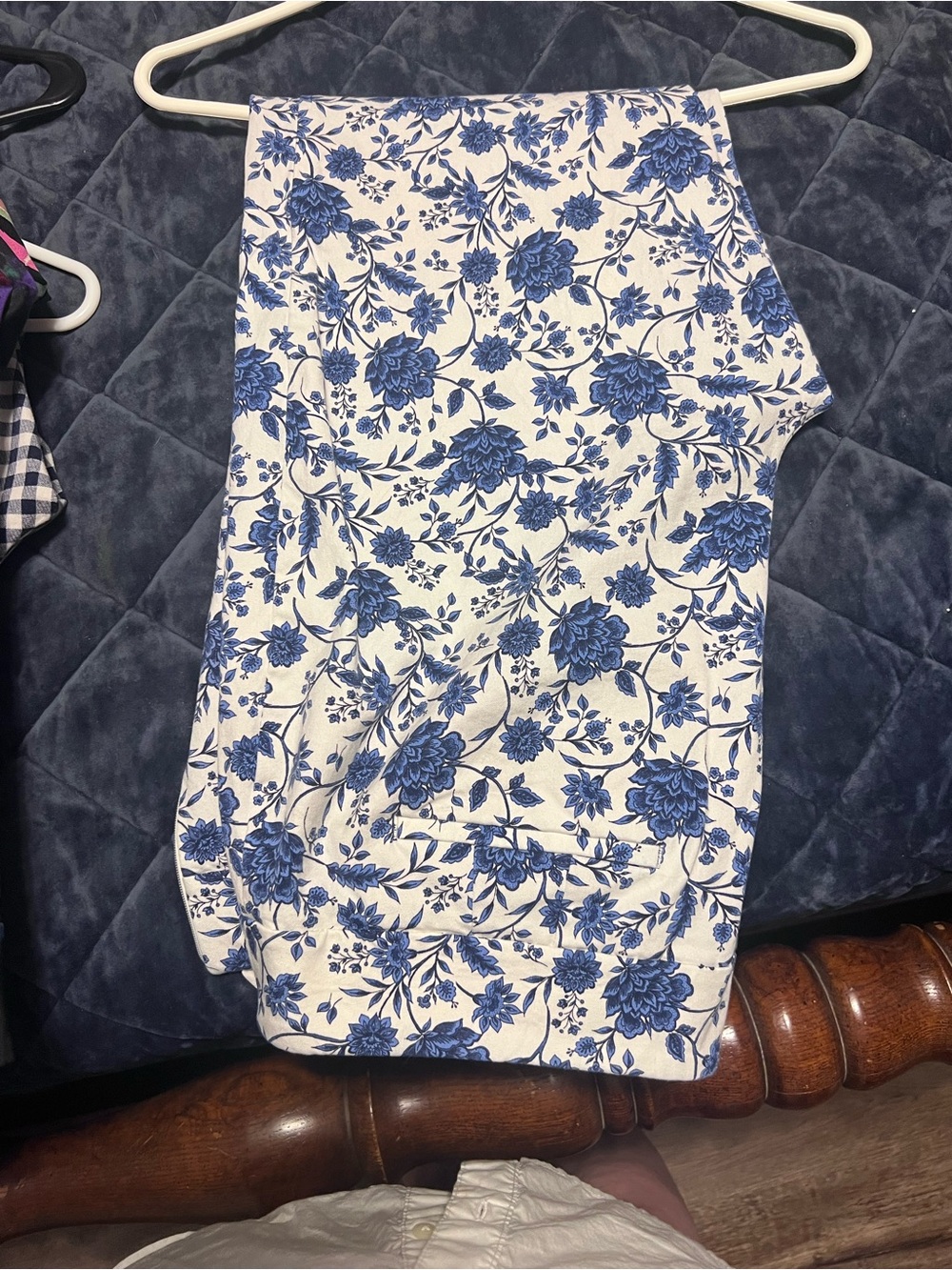 Talbots White Midi Skirt with Blue Floral Print